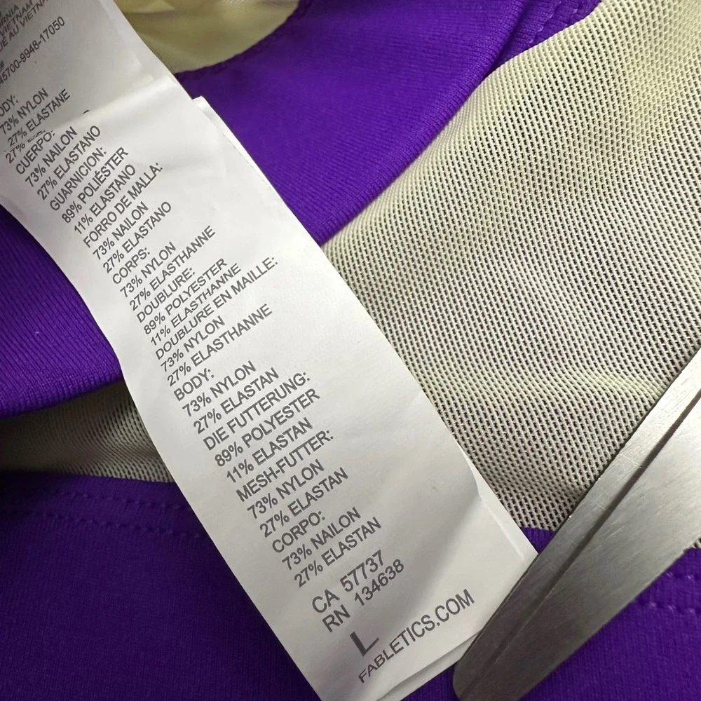 Fabletics Faye Medium Impact Sports Bra Purple Yellow Mesh Wrap L Activewear